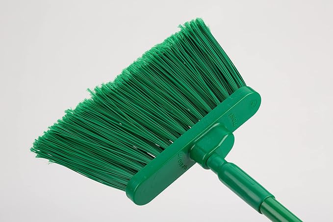 SPARTA 41082EC09 Plastic Color Coded Broom, Flagged Bristles, Long Broom With Angled Head For Large Debris, 56 Inches, Green