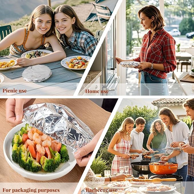 20Pieces Aluminum Foil Food Covers - Insulation Cover for Kitchen Dishes, Warmth Retention, Reusable and Stretchable, Fits Plates, Bowls, and Containers