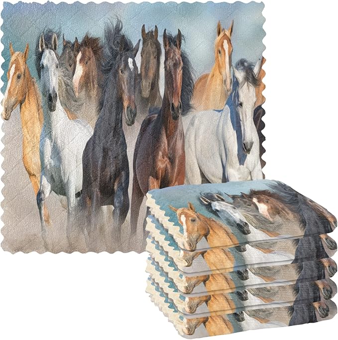 ALAZA Dish Towels Kitchen Cleaning Cloths Running Horse Dish Cloths Super Absorbent Kitchen Towels Lint Free Bar Tea Soft Towel Kitchen Accessories Set of 6,11"x11"