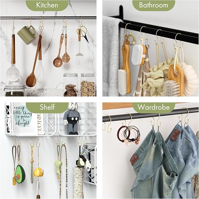 AmazerBath Shower Curtain Hooks, Shower Curtain Rings with Cylindrical Design, Light Gold Shower Curtain Hooks Rust Proof, Metal Double Hook Shower Hooks for Shower Curtain