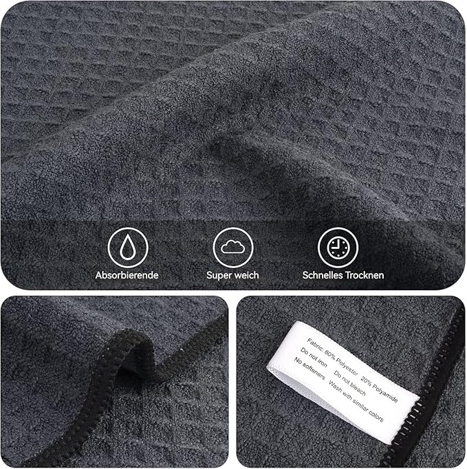 KinHwa Dish Cloths for Washing Dishes Kitchen Towels Microfiber Dish Towels for Kitchen Dish Towels Absorbent 8inch x 8inch 6 Pack (Gray, 12in x 12in 6 PC)
