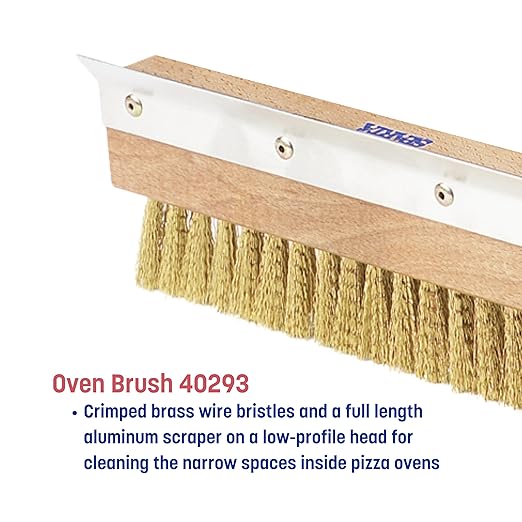 SPARTA Pizza Oven Brush Replacement Head with Crimped Brass Bristles and Stainless-Steel Scraper, Durable, Ideal for Commercial Kitchens, 10 Inches, Wood