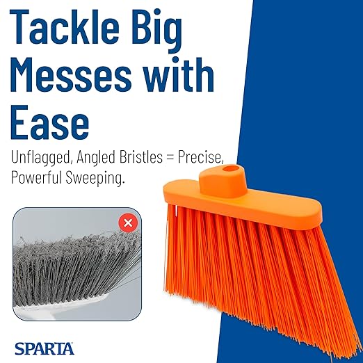 SPARTA Plastic Broom Head, Angled, Un-Flagged for Large Debris Indoor, Outdoor, Home, Restaurant, Lobby, Office, 12 Inches, Orange, (Pack of 12)