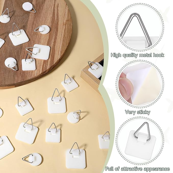 30 Pack Adhesive Picture Hanger Picture Hanging Hooks Without Nails Invisible Adhesive Wall Hangers Plastic Sticky Picture Hangers for Photo Frame Foamboard Plate Wall Art Decor