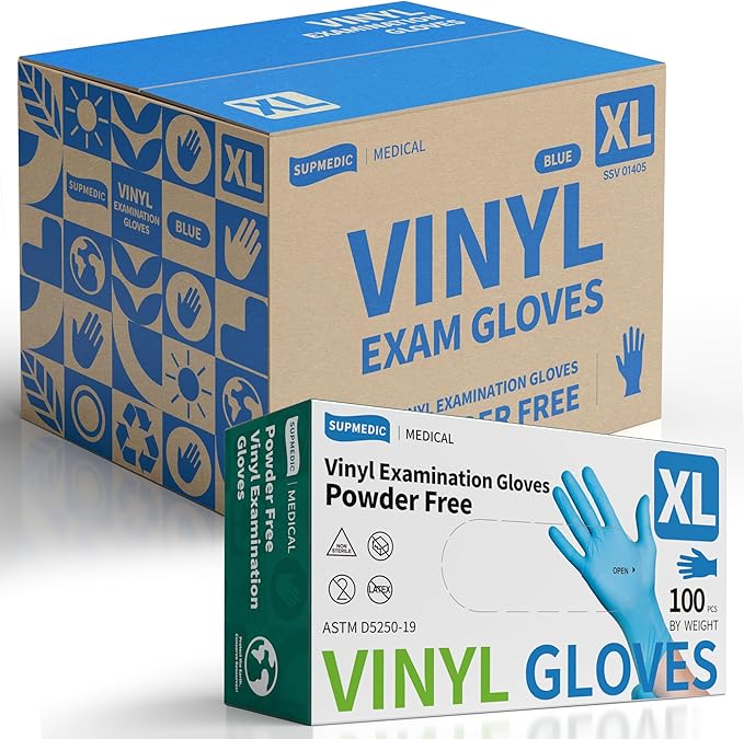 Vinyl Disposable Exam Gloves, 4Mil Powder-Free Latex-Free Food Grade Cooking Cleaning Medical Glove Blue 100&1000 Ct