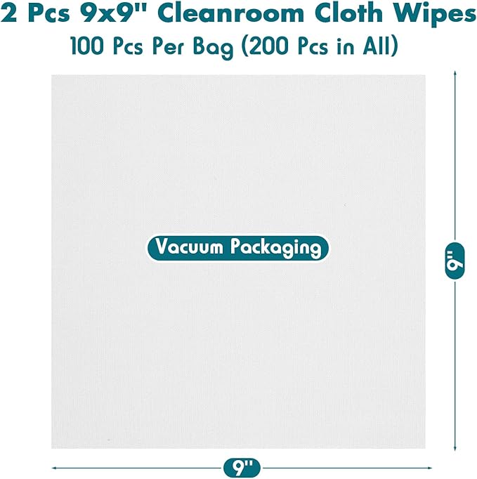 Cleanroom Cloth Wipes 9"x9" (bag of 100 Pcs) Microfiber Lint Free Cloth Disposable Clean Cloths Laser Sealed Edge for Lab Semiconductor Industries and Printing