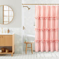 Victorian Peach Ruffle Shower Curtain 60"W x 72"L, Ruched Microfiber Vintage Handcrafted Bow Tie, Stall Size Bath Curtain with 10 Buttonholes, Machine Washable and Dry Quickly (LQ-10)