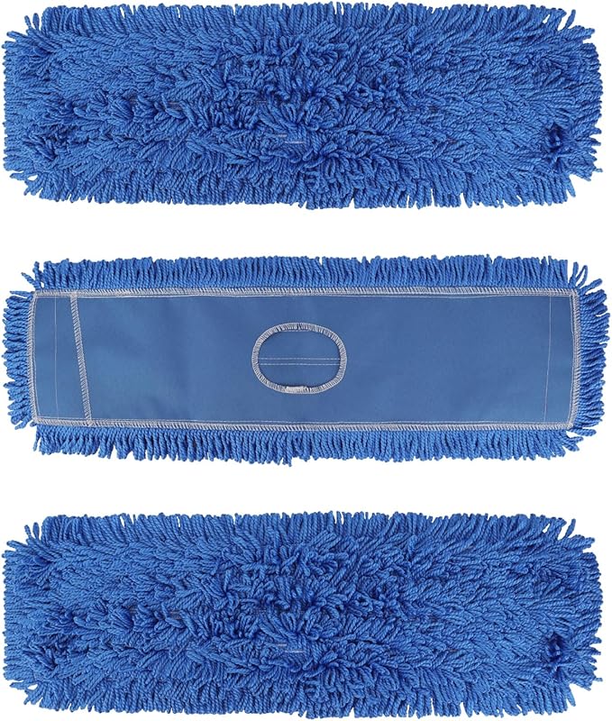 BeiLan 3 Pack 24 Inch Microfiber Dust Mop Head, Medium Washable Commercial Sweeper and Janitorial, Blue