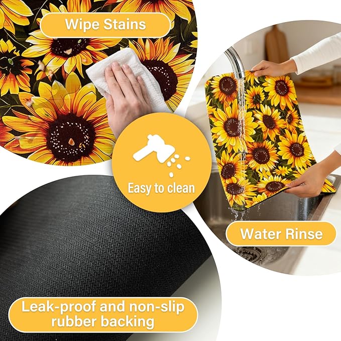 Sunflower Dish Drying Mat 24" x 16" for Kitchen Counter Coffee Mat Bar Accessories,Fit Uder Pot, Dish Rack,Hide Stain,Absorbent Easy Clean