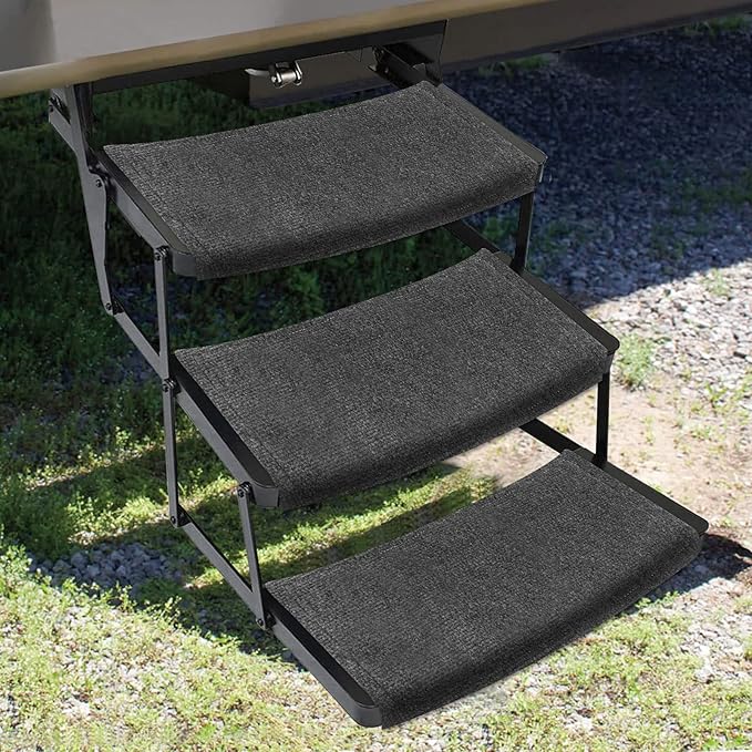 OKBA RV Step Covers,Camper Step Covers for 22 Inch RV Camper 8-10" Deep Radius Stairs Only - 3 Pack Gray Stair Rug Carpets