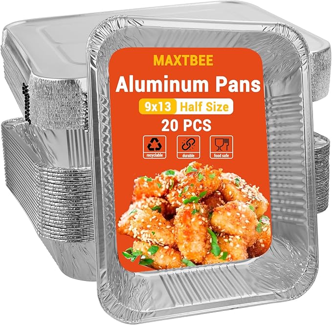 Aluminum Pans Foil Pans with Lids, 20 Pack 9x13 Disposable Trays Half Size Heavy Duty Steam Table Tin Foil Trays Food Containers For Cooking, Heating, Meal Prep, Baking, Roasting