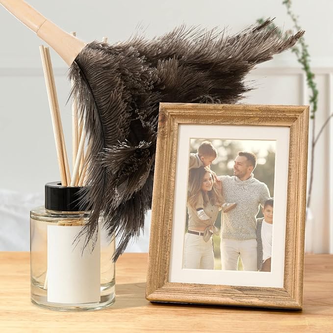 Superio Ostrich Feather Duster Fluffy Dust Remover, with Wooden Handle Reusable for Cleaning Homes, Ceilings, and Furniture (3 Pack) (1 Pack)
