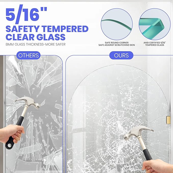 34" W X 58.25" H Tub Shower Door, Frameless Bathtub Glass Shower Door with Clamps, 5/16"(8mm) Clear Tempered Glass Bathroom Shower Screen Single Fixed Bath Panel in Brushed Gold