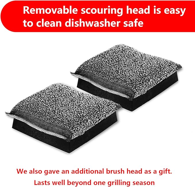 Bristle-Free Grill Brush with Replacement Head. Ultra Safe & Efficient Cleaner for Cast Iron and Stainless Steel Outdoor Grills.Gifts for Men/Dad