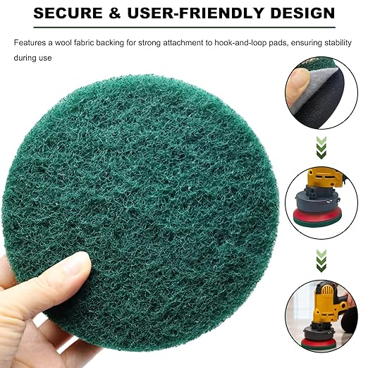 10 Pack 6 Inch Multipurpose Green Scrubber Scouring Pads Flocking Scuff Pads -Hoop and Loop Scuff Pads Conditioning Discs Polishing Pad for Furniture Automotive Cleaning, Rust Removal (240 Grit)