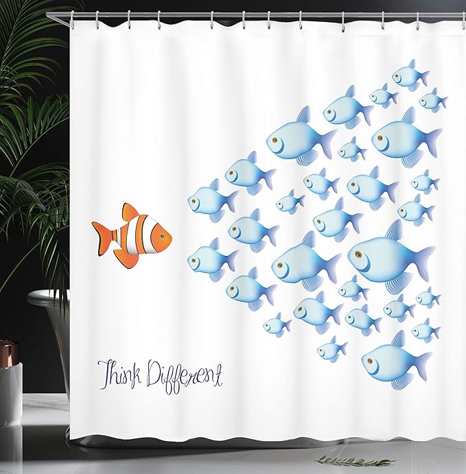 Ambesonne Saying Shower Curtain, Words with Outsider Fish Against All The Others Inspirational Art, Cloth Fabric Bathroom Decor Set with Hooks, 69" W x 84" L, Orange Blue