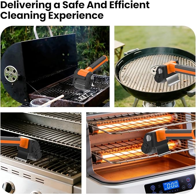Electric Grill Brush, Cordless Electric Rotary Grill Cleaner with Reinforced Wire Bristles, Detachable Head and LED Light for Outdoor BBQ Grill Grate