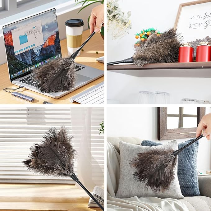 Ostrich Feather Duster 15Inch Natural Fluffy Handheld Feather Dusters for Cleaning Keyboard Home Car Office (5PCS)
