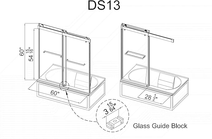 Frameless Soft-Close Bathtub Shower Door, 56"-60 "W, 60 "H, 3/8" (10 mm) Clear Tempered Glass, Double Sliding Doors, Chrome Finish