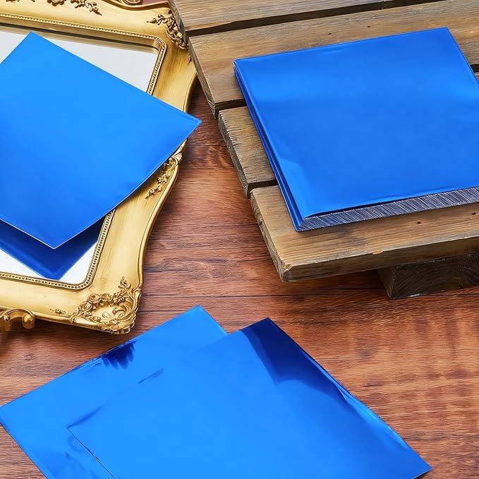 150 Packs Aluminum Metal Crafts DIY Foil 6 Inch x 6 Inch x 0.07 mm Thick for Art Project Aluminum Flashing Roll Wide Sheet Multipurpose Metal Sheets(Blue)
