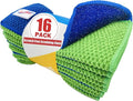 16-Pack Reusable, Scrub Dish Cloth –Non-Scratch Microfiber Scrubber, Planet-Friendly, Easy Rinsing, Quick Dry, Dishwasher Safe Cloth for Kitchen & Household, 6 x 6 Inch, Blue & Green Assorted