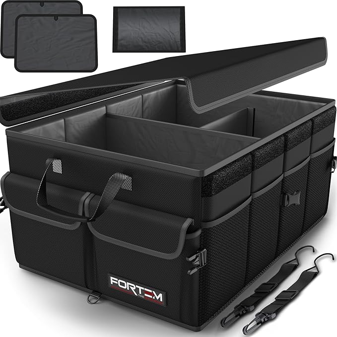 FORTEM Trunk Organizer For SUV Car Trunk Organizer, Foldable Storage, Car Accessories for Women Men, Collapsible Bag, Perfect Christmas Gifts, 600D Oxford, Non Slip Bottom, Straps, Soft Cover (50L)