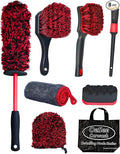 8PCS Wheel Cleaning Kit with Microfiber Brush & Rubber Grip Tire Brush, Twist Loop Drying Towel, Detailing Brush, Applicator for Car Rim and Tire Care