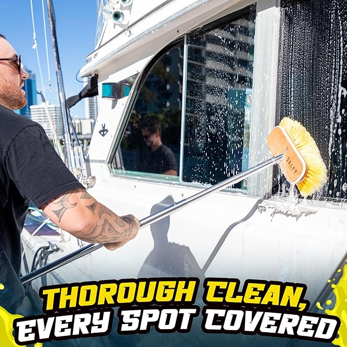 Salty Captain Boat Brush Pole with 45° Angle Head – Telescopic Stainless Steel Pole (4ft to 6.5ft) – Ideal for Cleaning Decks & Hulls – Durable, Versatile & Compatible with Multiple Attachments