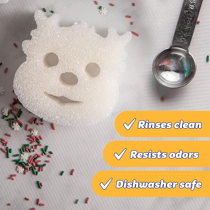 Scrub Daddy Sponge Set - Holiday Shapes - Non Scratch Scrubbers for Dishes and Home, Odor Resistant, Temperature Controlled, Soft in Warm Water, Firm in Cold, Deep Cleaning, (3 Count (Pack of 1))