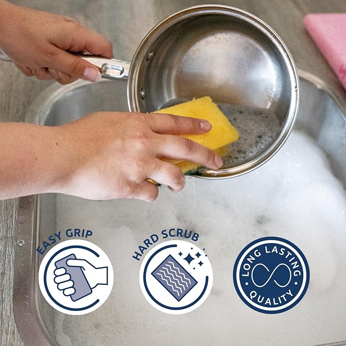 Sorbo Extra Large Scouring Sponges, Extra Strong Cleaning sponges for deep Cleaning, Pack of 2 Long Lasting sponges with Easy Grip Shape for Comfort When in use
