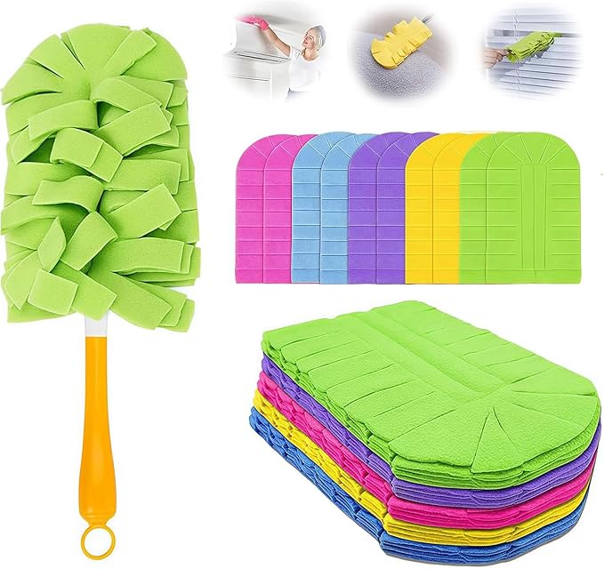 Electrostatic Dusters for Cleaning, 360° Electrostatic Duster Refills, Washable & Reusable Microfiber Duster Refills, Multi-Surface Cleaning Tool for Cleaning Home, Blinds (1 Handle + 10 Refills)