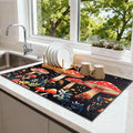 Mushroom Dish Drying Mat 24" x 16" for Kitchen Counter Coffee Mat Bar Accessories,Fit Uder Pot, Dish Rack,Hide Stain,Absorbent Easy Clean