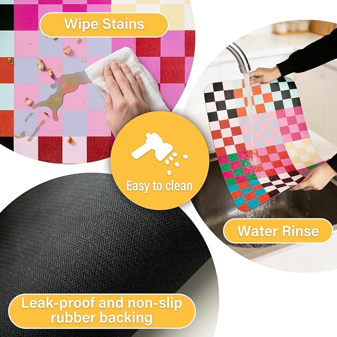 Checkered Dish Drying Mat (Colorful Chessboard, 24" x 16") for Kitchen Counter Coffee Mat Bar Accessories,Fit Uder Pot, Dish Rack,Hide Stain,Absorbent Easy Clean Colorful Dish Rack Pad