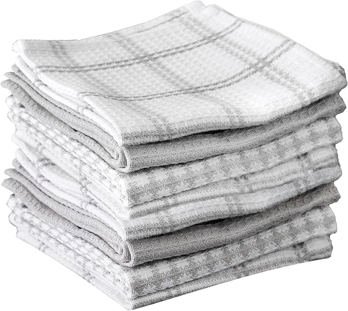T-Fal Premium Waffle Dish Cloths: Highly Absorbent, Super Soft Long Lasting - 100% Cotton, 12"x13" Towel for Cleaning & Drying, (8-Pack), Gray