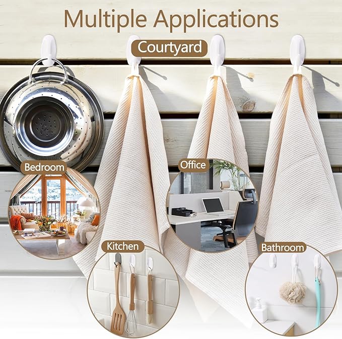 12 Pack Small Utility Hooks, Holds up to 1.5 lb, Damage Free Hanging Hooks Removable Wall Hooks Self Adhesive Hooks, Heavy Duty Sticky Hooks for Hanging Garland Hat Key Coat Wreath Towel