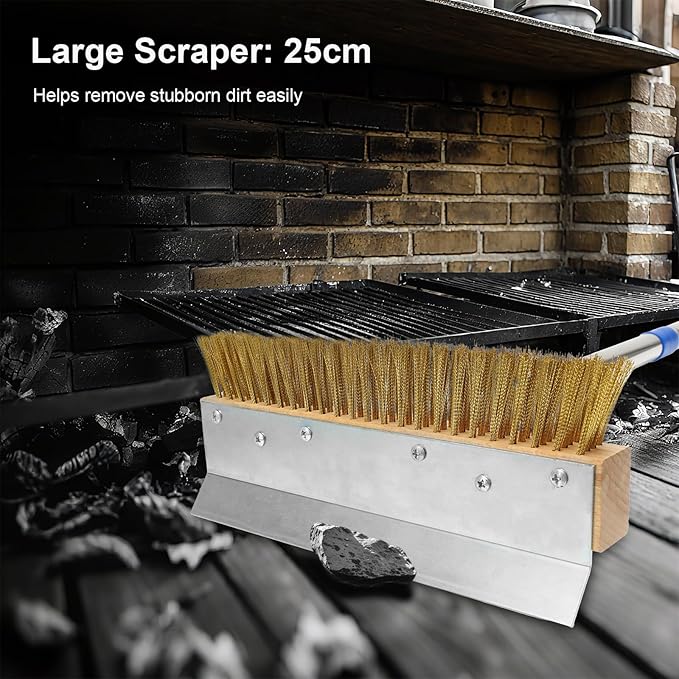 Pizza Oven Brush, Brass Wire Brushes with Scraper and Detachable 60.2inches Long Handle for Commercial Pizzaoven Cleaning, Kitchens Cleaning Brush for Restaurants, BBQ Shelf, Fireplace