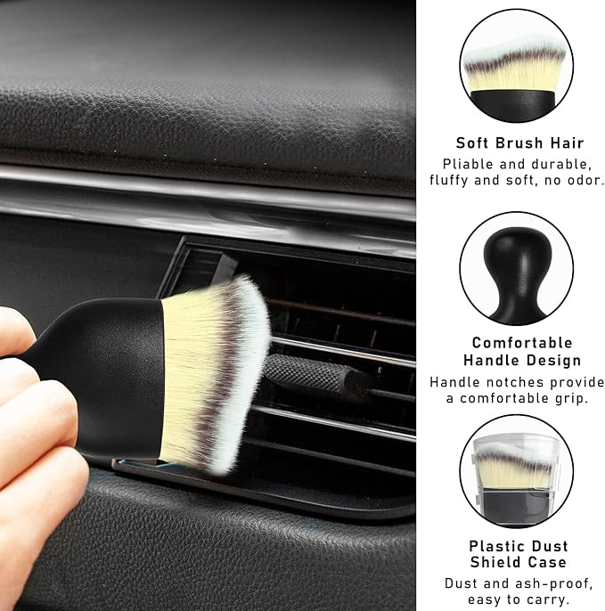 Car Interior Dust Brush, Soft Scratch Free Auto Detailing Brushes, Universal Vehicle Interior Cleaning Tool for Automotive Dashboard, Air Vents, Leather(Beige)
