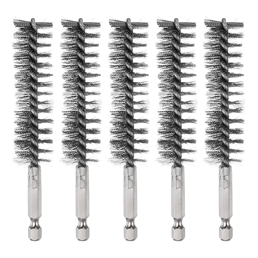 HARFINGTON 5Pcs Bore Brush Stainless Steel 20mm Dia Cleaning Twisted Wire Brush Tube Pipe Cleaner with Handle 1/4 Inch Hex Shank for Tubes, Ports, Bearings