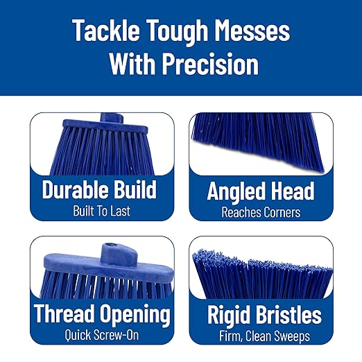 SPARTA Plastic Broom Head, Angled, Un-Flagged for Large Debris Indoor, Outdoor, Home, Restaurant, Lobby, Office, 12 Inches, Blue, (Pack of 12)