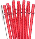Dakoufish 12 Inch Reusable Clear Plastic Swirl Drinking Straws for 30 oz & 40 oz Jars/Tumblers,Set of 12 Pcs Replacement Crystal Red Straws with Cleaning Brush (12inch,Red)