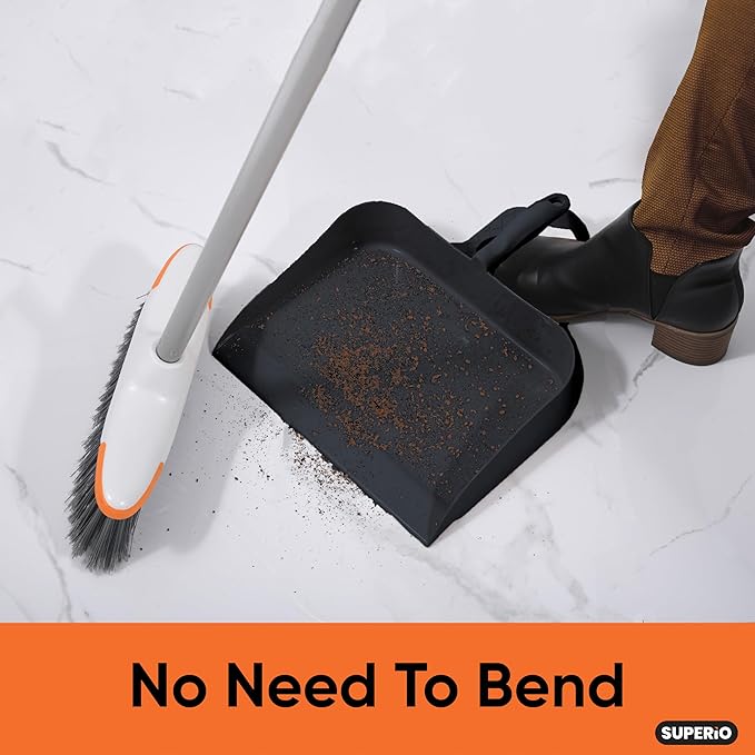 Superio Heavy Duty Plastic Step-on Dustpan with Comfort Grip Handle Black, Durable, Lightweight Multi Surface Dust Pan Easy Broom Sweeping, 10-inch Wide, 3-Pack