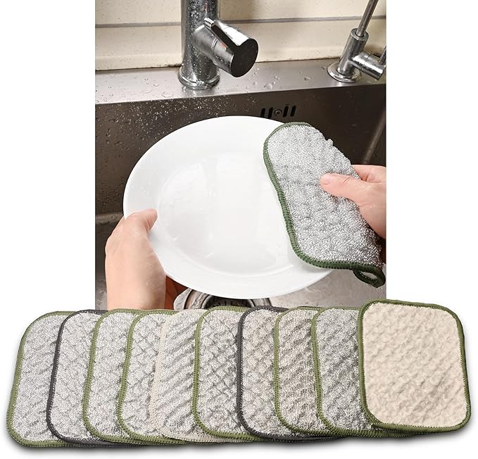 2026 New Double Side Non Scratch Wire Dishcloths,Multipurpose Wire Dishwashing Rags for Wet and Dry, Reusable Metal Dish Cloth,Wire Miracle Cleaning Cloths for Kitchen（10Pcs）