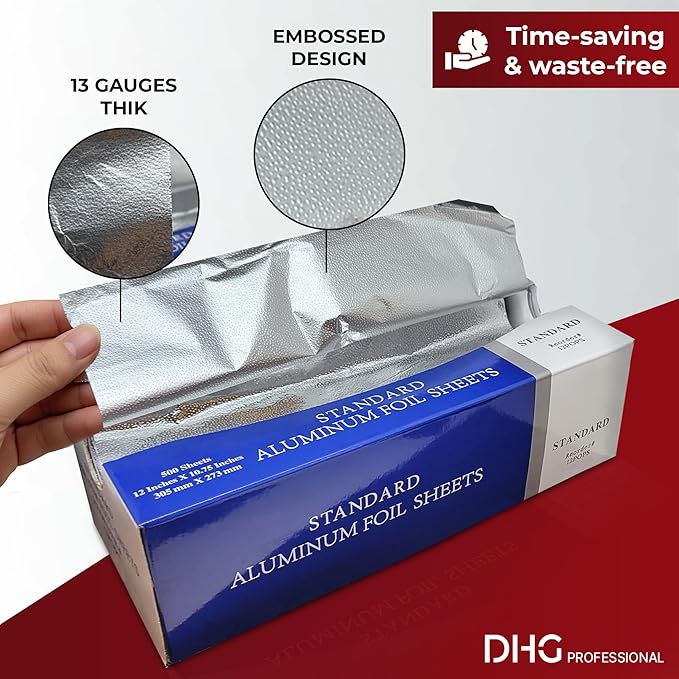 Pre-Cut Aluminum Foil Sheets, Foil Pop Up Sheets Aluminum Foil 12" x 10.75" inches come in a pop-up dispenser (1 Box)