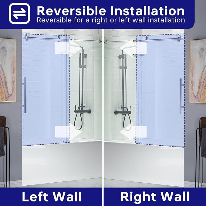 WOODBRIDGE MBSDC6062-C Frameless Sliding Glass Tub Door | 56"-60"W x 62"H | Chrome Finish