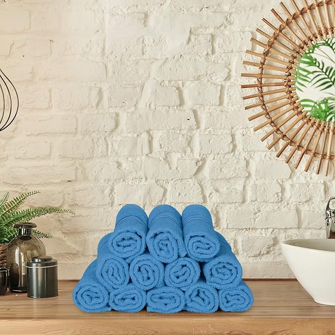 Utopia Towels Wash Cloths Set, 12 by 12 Inches, 100% Cotton Ring Spun, Highly Absorbent and Soft Feel Washcloths for Bathroom, Spa, Gym, and Face, 12 Pack Electric Blue