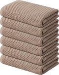 Kitinjoy 100% Cotton Waffle Weave Kitchen Hand Towels (13 X 28 Inches, Tan), 6-Pack Super Soft and Absorbent Dish Towel for Drying Dishes