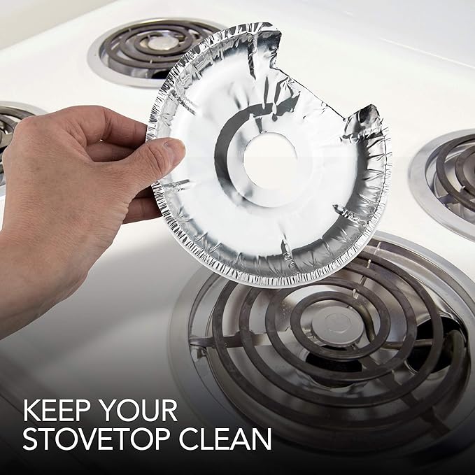 Round Electric Stove Burner Covers (100 Pack) 6 Inch and 8 Inch Disposable Stove Top Aluminum Foil Bib Liners, to Keep Kitchen Range Clean from Oil and Food Drips, Stock Your Home
