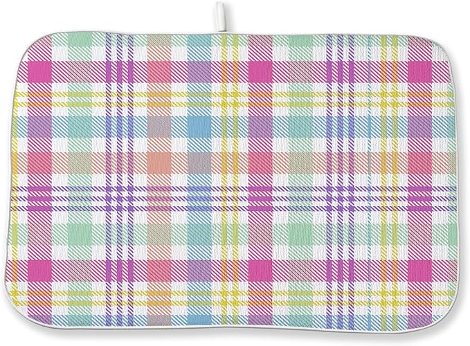 Easter Checkered Dish Drying Mats 18x24 Inch Colorful Buffalo Plaid Drying Mats Gingham Spring Holiday Seasonal Dish Drying Pad Dish Rack Drainer Mats for Kitchen Dining Room Counter Decor