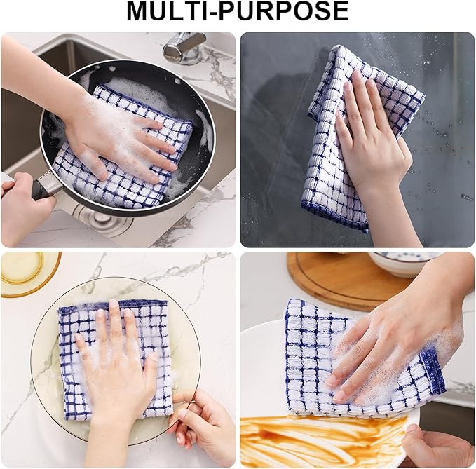 Kitinjoy Cotton 12 Pack Terry Kitchen Dish Cloths, 12 x 12 Inches Super Soft and Absorbent Dish Rags, Quick Drying Dish Towels for Washing Dishes, Mix Colour