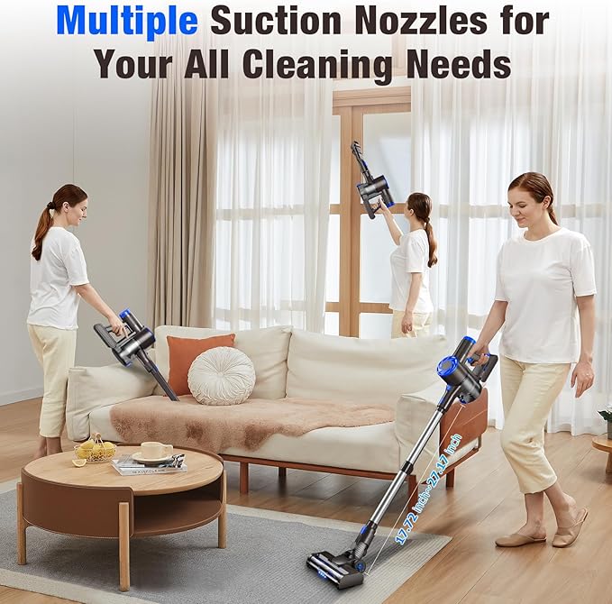 Cordless Vacuum Cleaner, Upgraded 40Kpa Stick Vacuum Cleaners for Home, 8 in 1 Lightweight with Self-Standing, 1.5L Dust Cup & Anti-tangle, Rechargeable Vacuum for Hard Floors Carpets Pet Hair